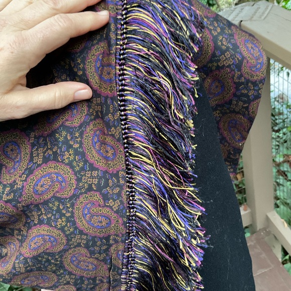 Nick & Nora reversible oblong wool paisley black brown purple winter 14” x  56” - Picture 10 of 10